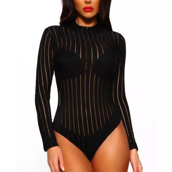 Tops - Black high neck long-sleeve bodysuit